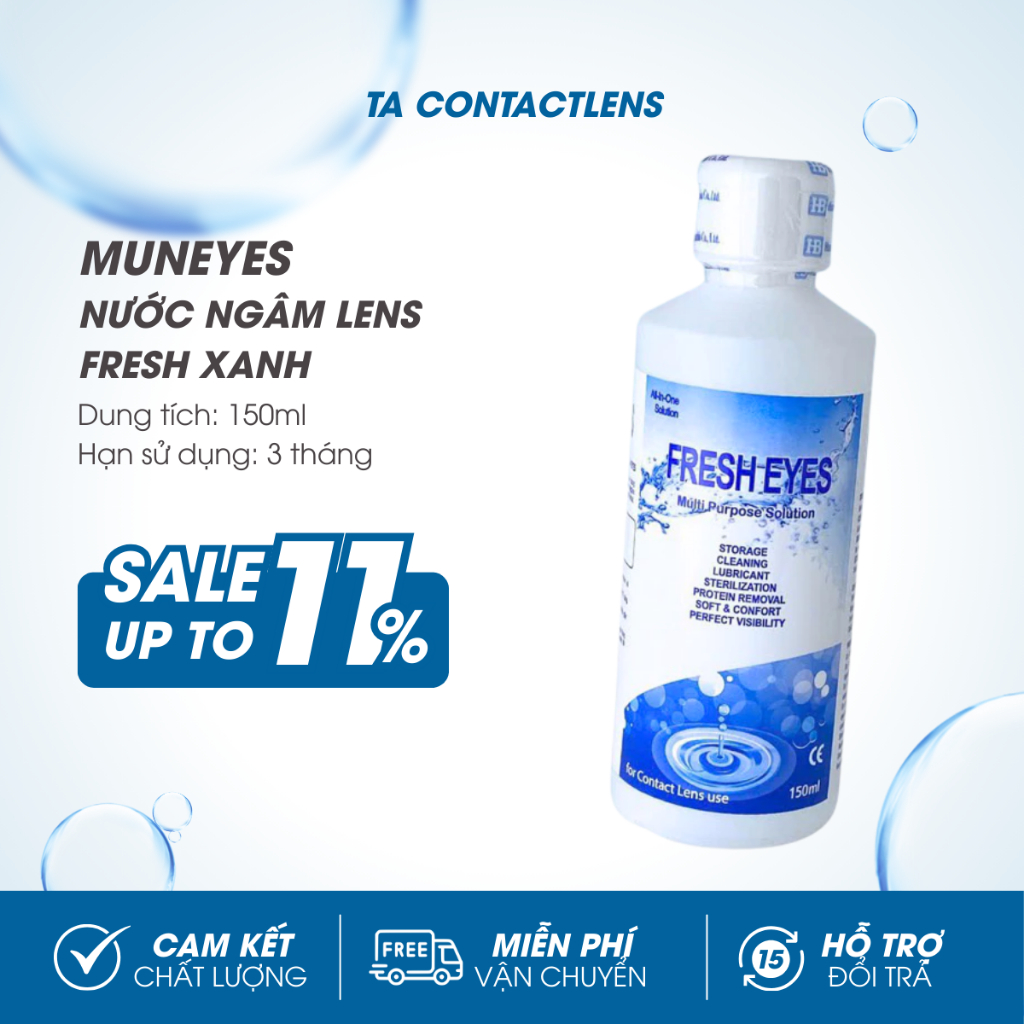 Nước Ngâm Lens kính áp tròng Fresh Xanh 150ml Muneyes