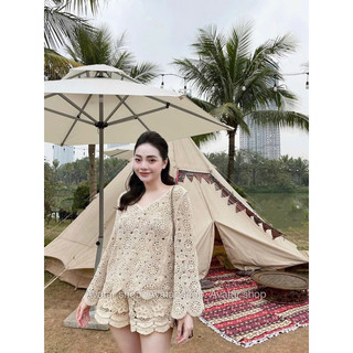 Áo len ren nữ boho hoạ tiết đồng xu ren đan xinh xắn mặc rời hoặc mix cùng bikini 977