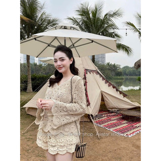 Áo len ren nữ boho hoạ tiết đồng xu ren đan xinh xắn mặc rời hoặc mix cùng bikini 977