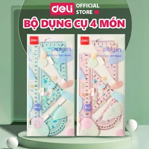 Bộ Dụng Cụ 4 Món Cute Deli - Eke, Thước kẻ, Đo Độ Trong Suốt Dễ Nhìn Tỉ Lệ Đo Chuẩn Xác Chuyên Dụng Cho Học Sinh