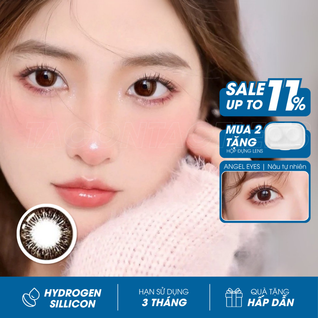 Lens màu nâu tự nhiên Chokoreto kính giãn tròng có độ 0-8, chống tia UV, độ giãn 14.5