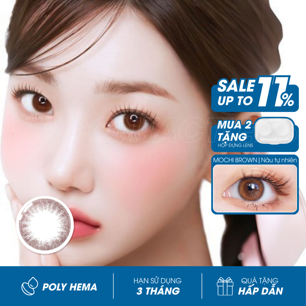 Lens cận Mochi Brown 💥HÀNG CAO CẤP💥 Kính áp tròng có độ 0-8, màu nâu tự nhiên, đường kính 14.2mm