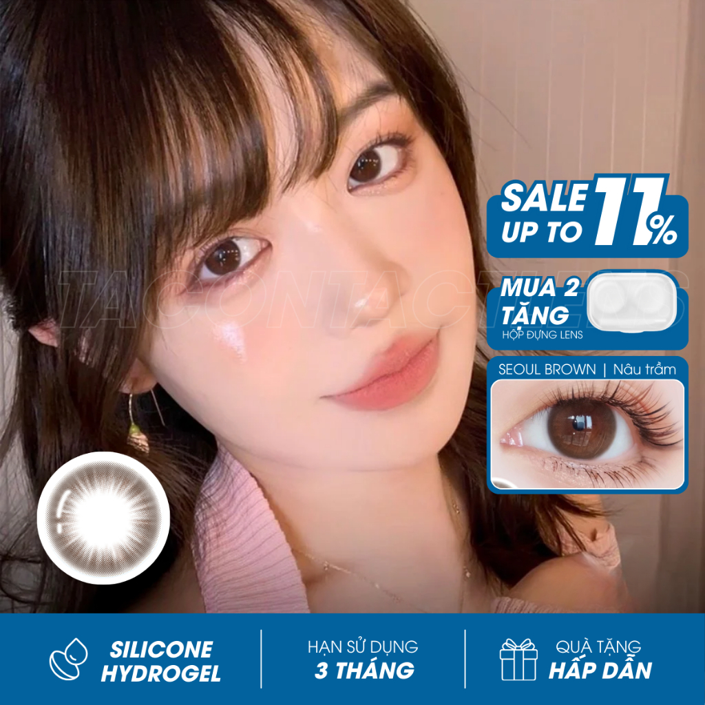 Lens cận SEOUL BROWN màu nâu trầm tự nhiên 💥HÀNG CAO CẤP💥 Kính áp tròng Hàn Quốc có độ cận 0-8, không cộm, GDia 12.8mm
