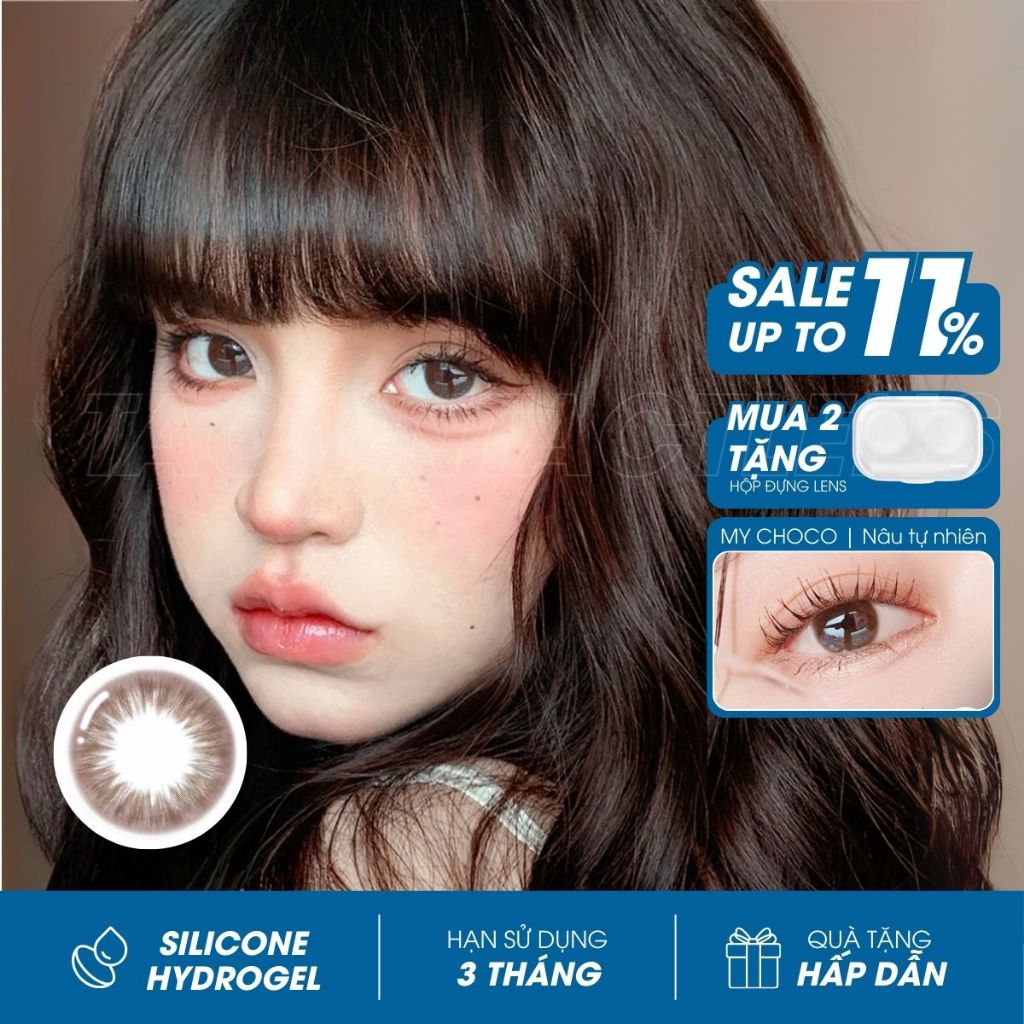 Lens cận nâu tự nhiên MY CHOCO 💥HÀNG CAO CẤP💥 Kính áp tròng có độ cận từ 0-8, chất liệu Silicone êm mắt, đường kính 13.5