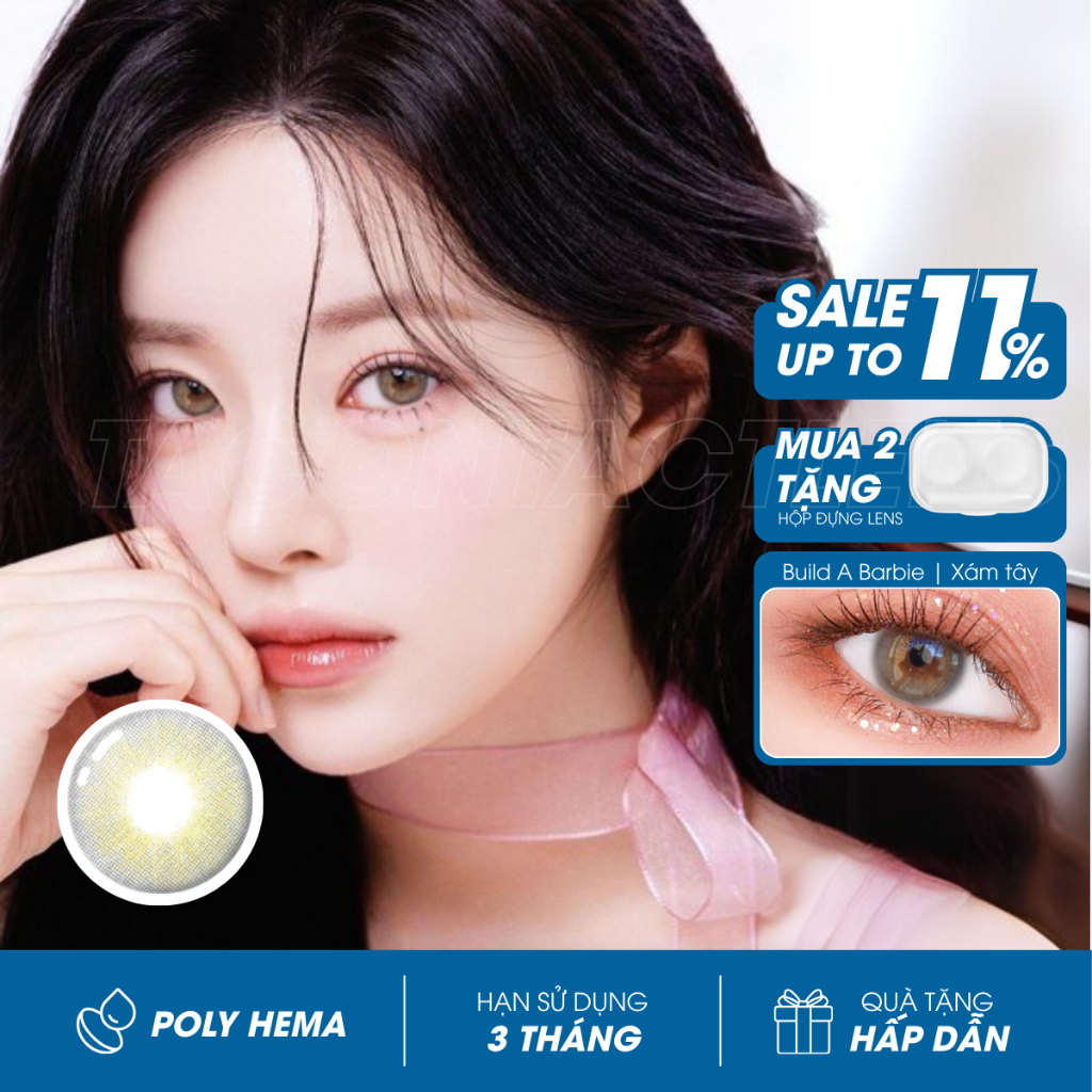 Lens cận xám tây Build A Barbie, Kính áp tròng màu tự nhiên, có độ cận 0-8, đường kính nhỏ 13.3mm