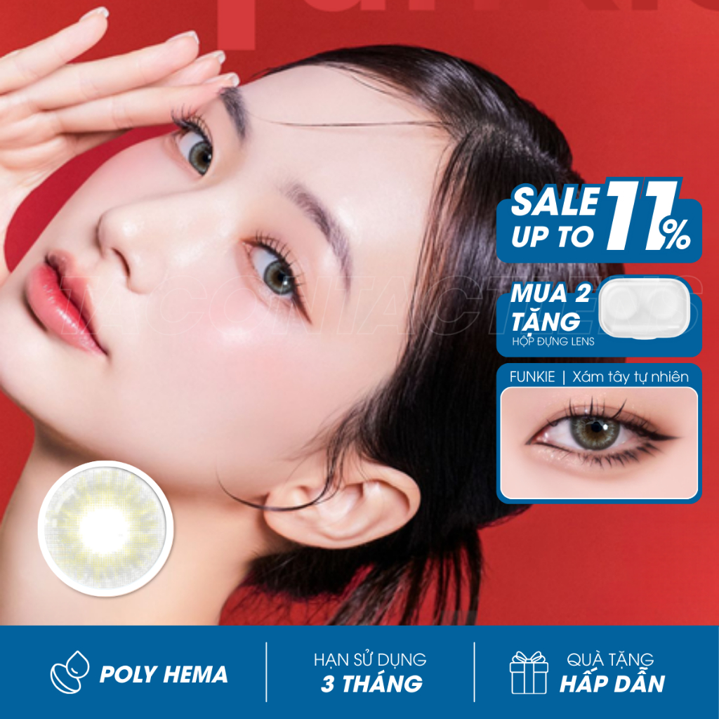 Lens cận xám tây tự nhiên Funkie 💥HÀNG CAO CẤP💥 Kính áp tròng có độ 0-8, đường kính nhỏ 12.8 dễ đeo