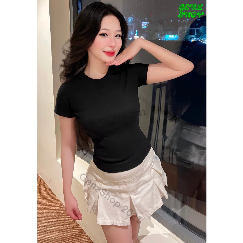 Áo thun nữ ôm body cộc tay không cổ nhiều màu Áo phông basic cổ tròn mặc nhà đi chơi đơn giản không họa tiết trẻ T1043G