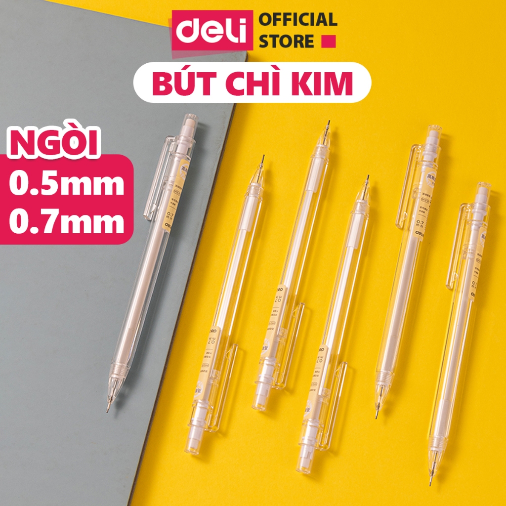 Bút Chì Kim Kèm100 Ngòi Học Sinh Deli - Thân Nhựa Cao Cấp Ngòi 0.5/ 0.7mm Có Đầu Tẩy Tiện Lợi Thiết Kế Cải Tiến Mới