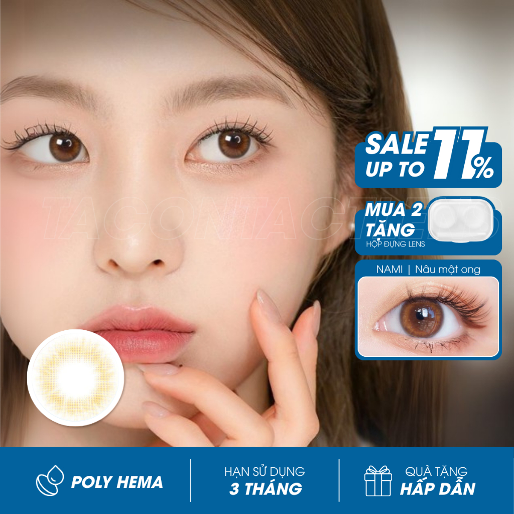 Lens màu nâu mật ong Nami 💥HÀNG CAO CẤP💥 Kính áp tròng màu tự nhiên có độ cận 0-8, đường kính 12.8