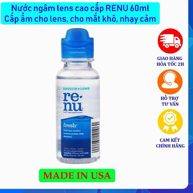 Nước ngâm lens Renu 💥HÀNG CAO CẤP💥 Nước rửa kính áp tròng USA siêu sạch, giữ ẩm dài lâu, chai 60ml