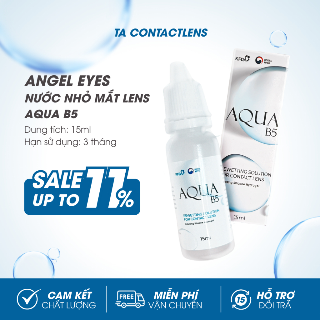 Nước nhỏ mắt lens Aqua B5, Nước mắt nhân tạo cho kính áp tròng, phù hợp với mắt nhạy cảm, chai 15ml
