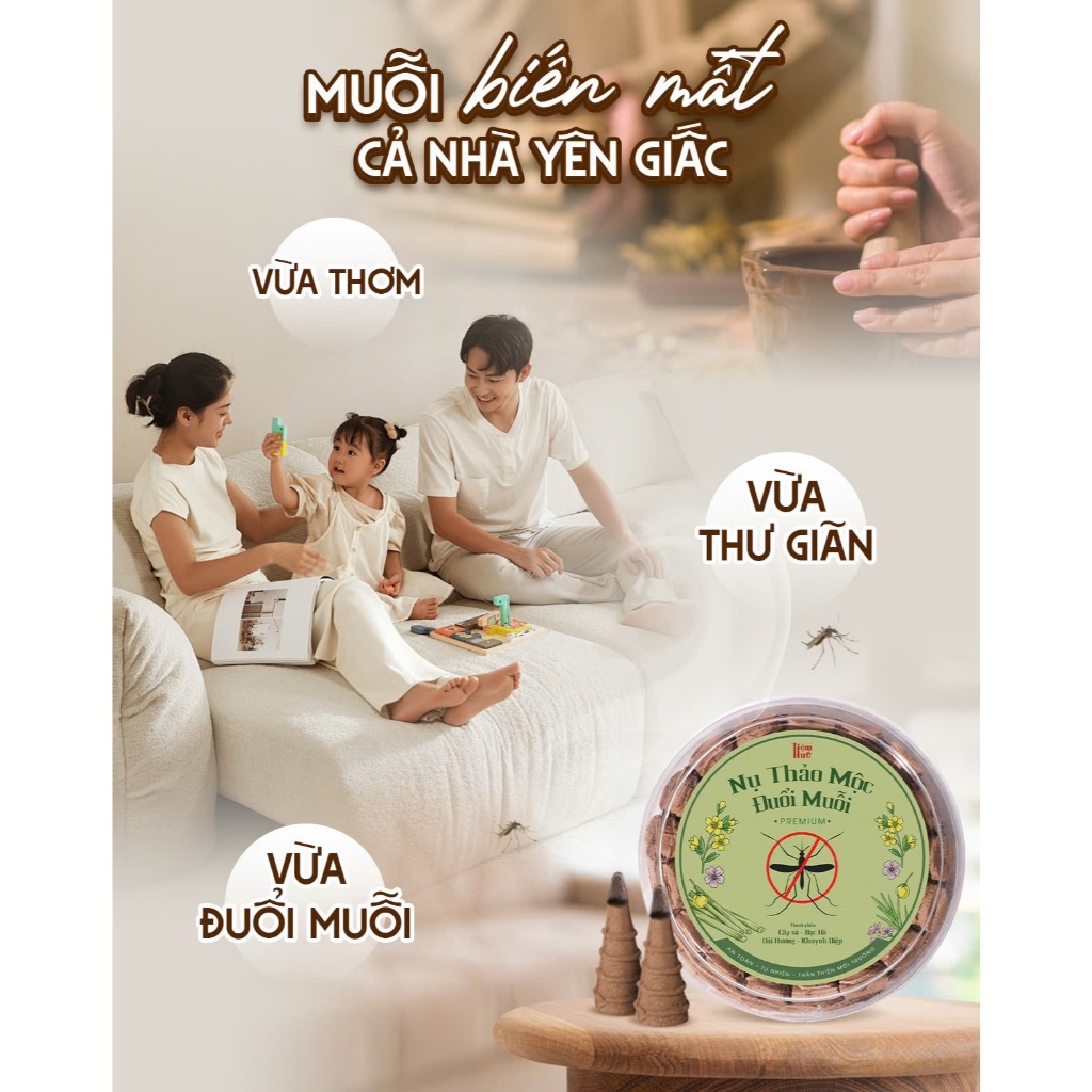 Nụ Thảo Mộc Đuổi Muỗi Tiệm Huế, Hương Thơm Thanh Mát, Dịu Nhẹ, Giúp Đuỗi Muỗi, Thanh Lọc Không Khí