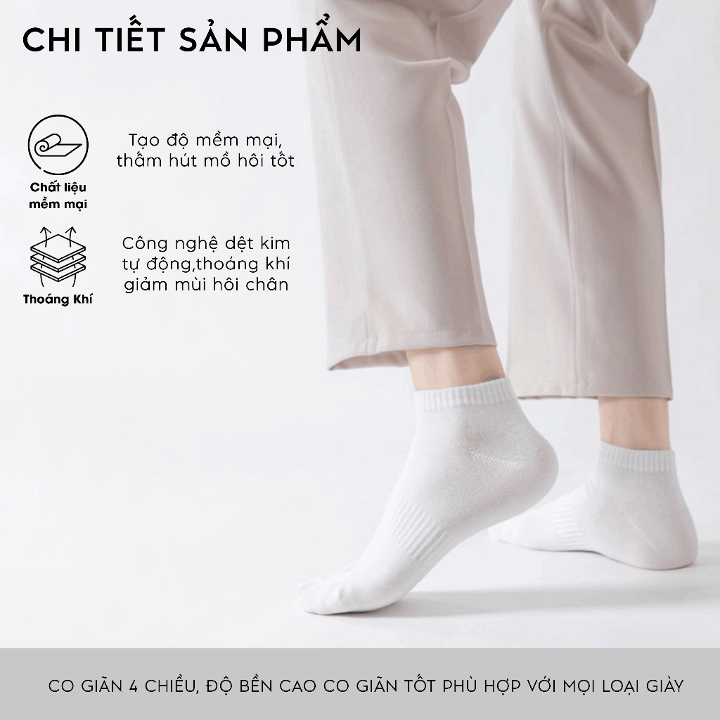 [Combo 5] Tất Vớ Nam Nữ Cổ Ngắn Trơn EKIU Cotton Êm Ái Dày Dặn Thoáng Khí - Ekiu Shop