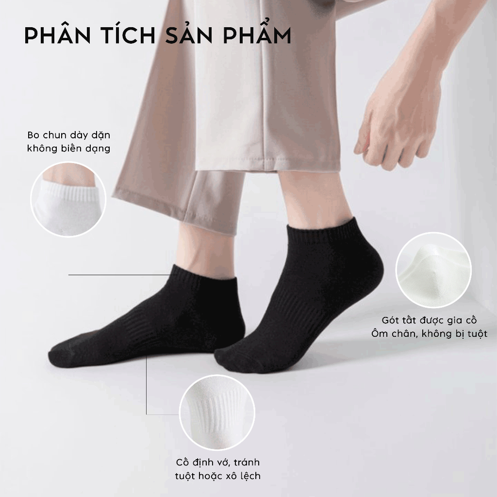 [Combo 5] Tất Vớ Nam Nữ Cổ Ngắn Trơn EKIU Cotton Êm Ái Dày Dặn Thoáng Khí - Ekiu Shop