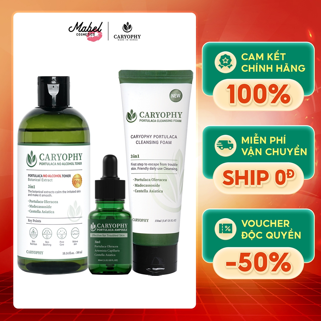 Ảnh Combo Skincare chăm sóc da giảm mụn thâm Caryophy Portulaca (sữa rửa mặt 150ml + Toner 300ml + Serum 30ml) 1