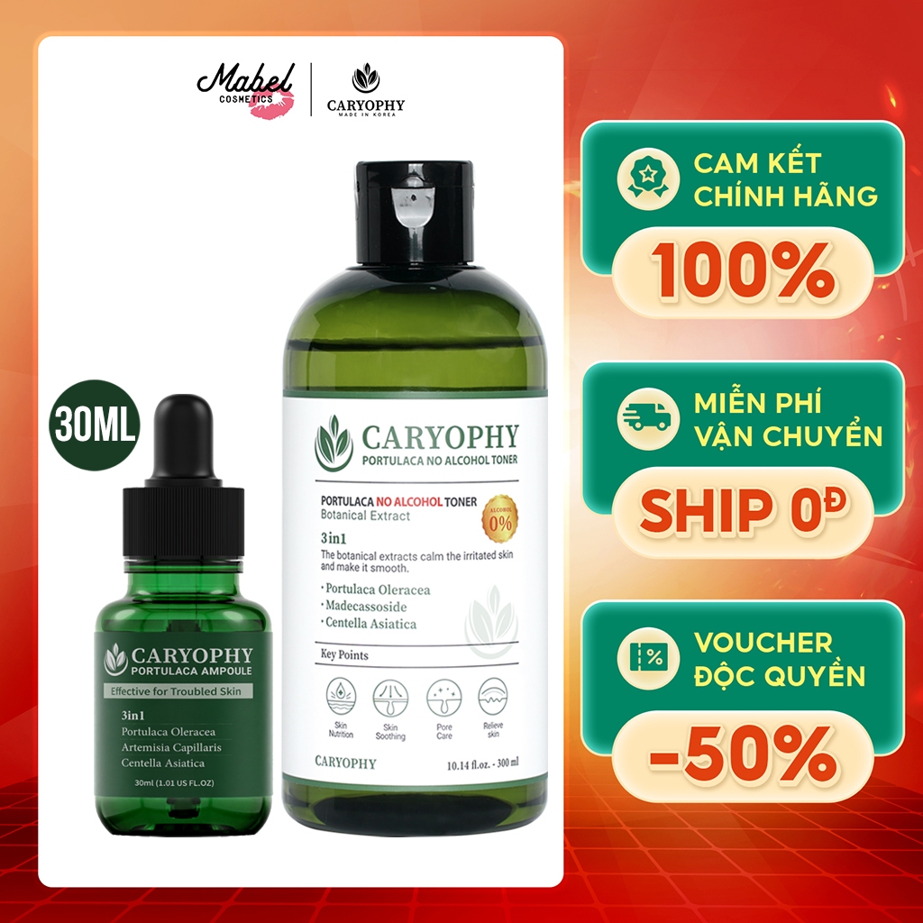Ảnh Bộ chăm sóc da mụn Caryophy portulaca (serum 30ml toner 300ml) 1