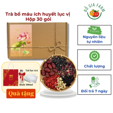 Hộp QT 30 gói trà bổ máu ích huyết lục vị (hắc kỷ tử, kỷ tử, dâu tằm, táo đỏ, nụ hồng, nụ nhài) - tặng bình hoặc túi lọc