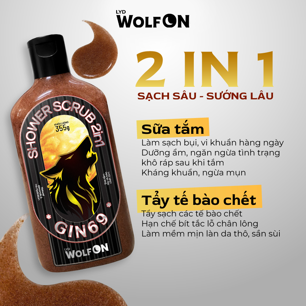 Ảnh Sữa Tắm Nam Giới 2IN1 Tẩy Tế Bào Chết LYD Wolf ON Shower Scrub Gin 69 Sạch Sâu, Mịn Da, Giảm Mụn 50ml, 350ml 2