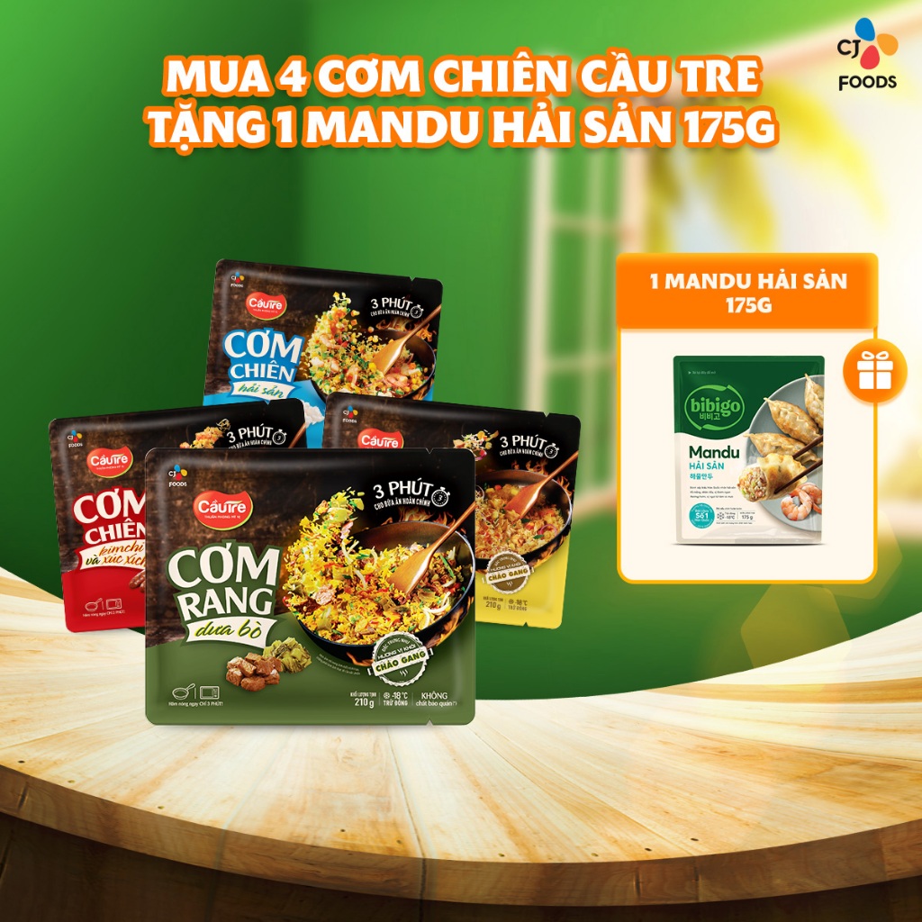 Ảnh Combo 4 cơm chiên Cầu Tre 210g x 4 (Hải sản, Dưa bò, Gà cháy tỏi, Kim chi xúc xích) 1