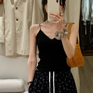 Áo Bra 2 Dây Cotton Tăm Cổ Chữ V Viền Ren Có Đệm Nâng Ngực May Liền Dây Lưng Thời Trang 8107
