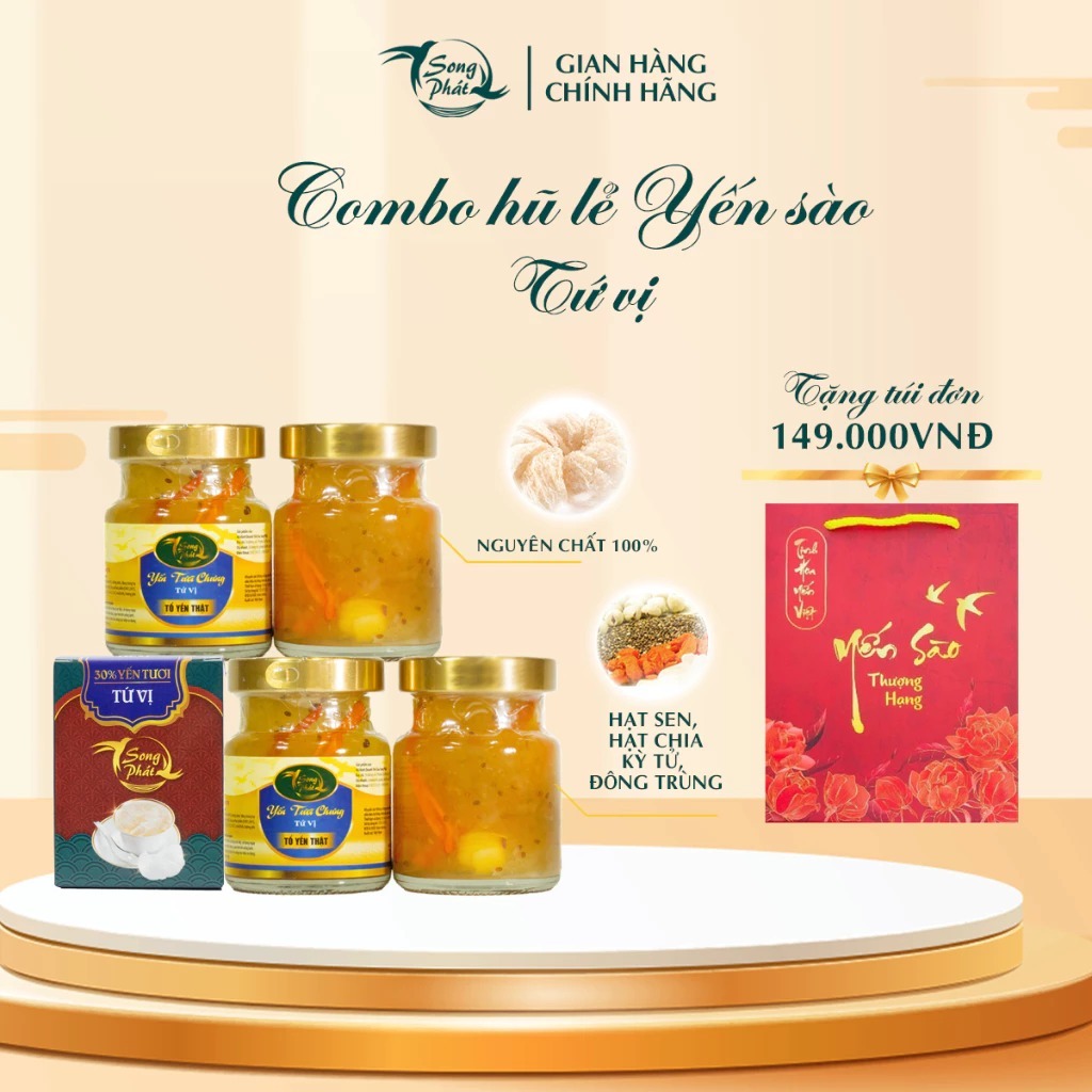COMBO 6 hũ Tổ yến chưng Tứ Vị Song Phát nguyên vị bổ sung dinh dưỡng hỗ trợ tiêu hóa 70ml