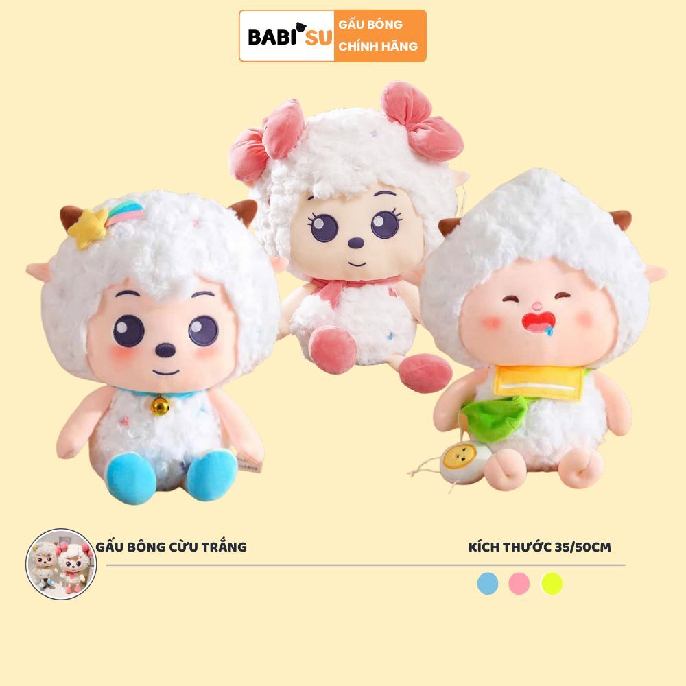 Gấu bông cừu trắng vui vẻ dễ thương, cừu bông mặc đồ lông xù cao cấp làm quà tặng sinh nhật cho cho bé