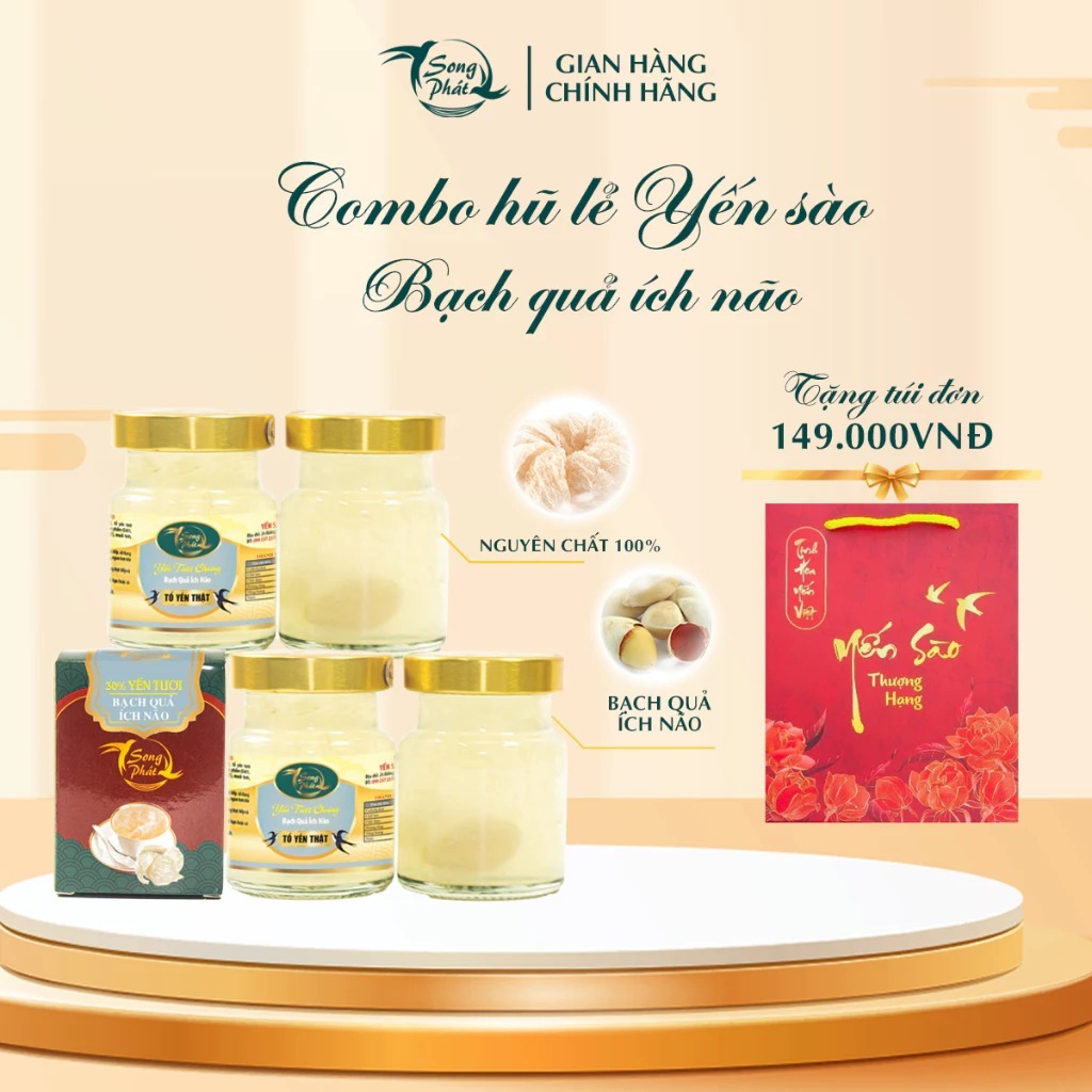 COMBO 6 hũ Tổ yến chưng bạch quả Ginkgo biloba Song Phát bổ não cải thiện trí nhớ giúp cơ thể khỏe mạnh