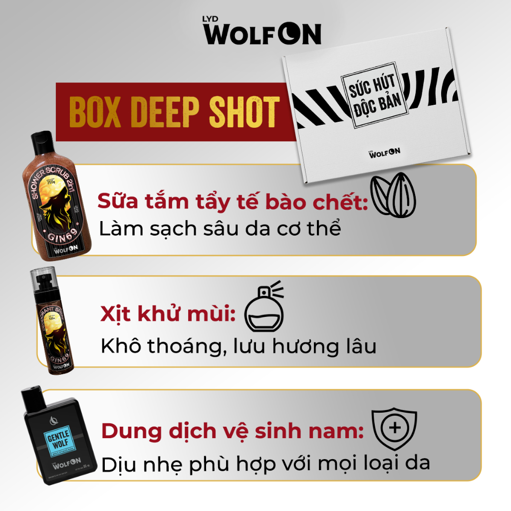 Ảnh Bộ Quà Tặng LYD Wolf ON Box Quick Shot & Deep Shot - Sữa Tắm Tẩy Da Chết 350ml, Xịt Khử Mùi, Sữa Tắm Gội 3IN1 2