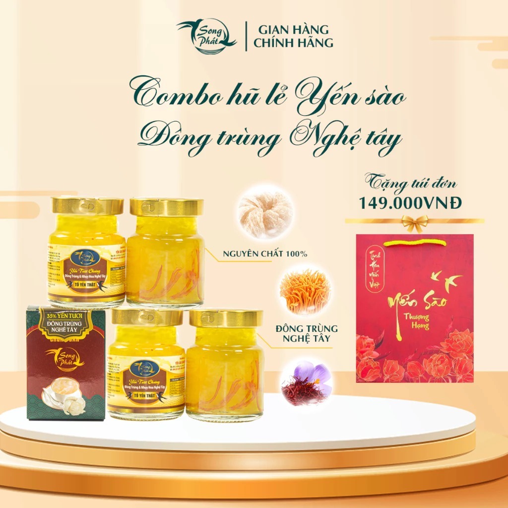 COMBO 6 hũ Tổ yến chưng đông trùng hạ thảo với nhụy hoa nghệ tây Song Phát hỗ trợ đề kháng chống lão hóa