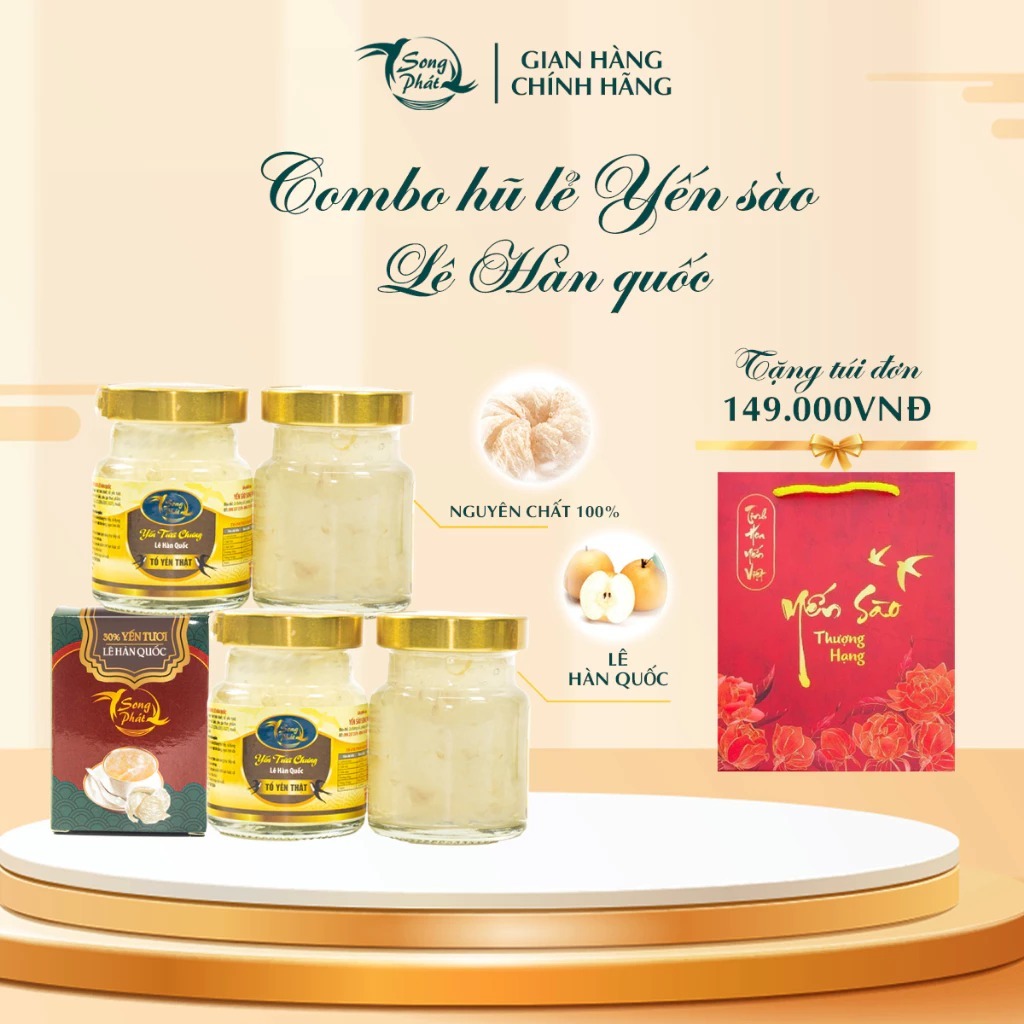 COMBO 6 hũ Tổ yến chưng vị lê Hàn quốc Song Phát hỗ trợ đề kháng giảm ho có đờm ho khan lâu ngày ngọt thanh 70ml