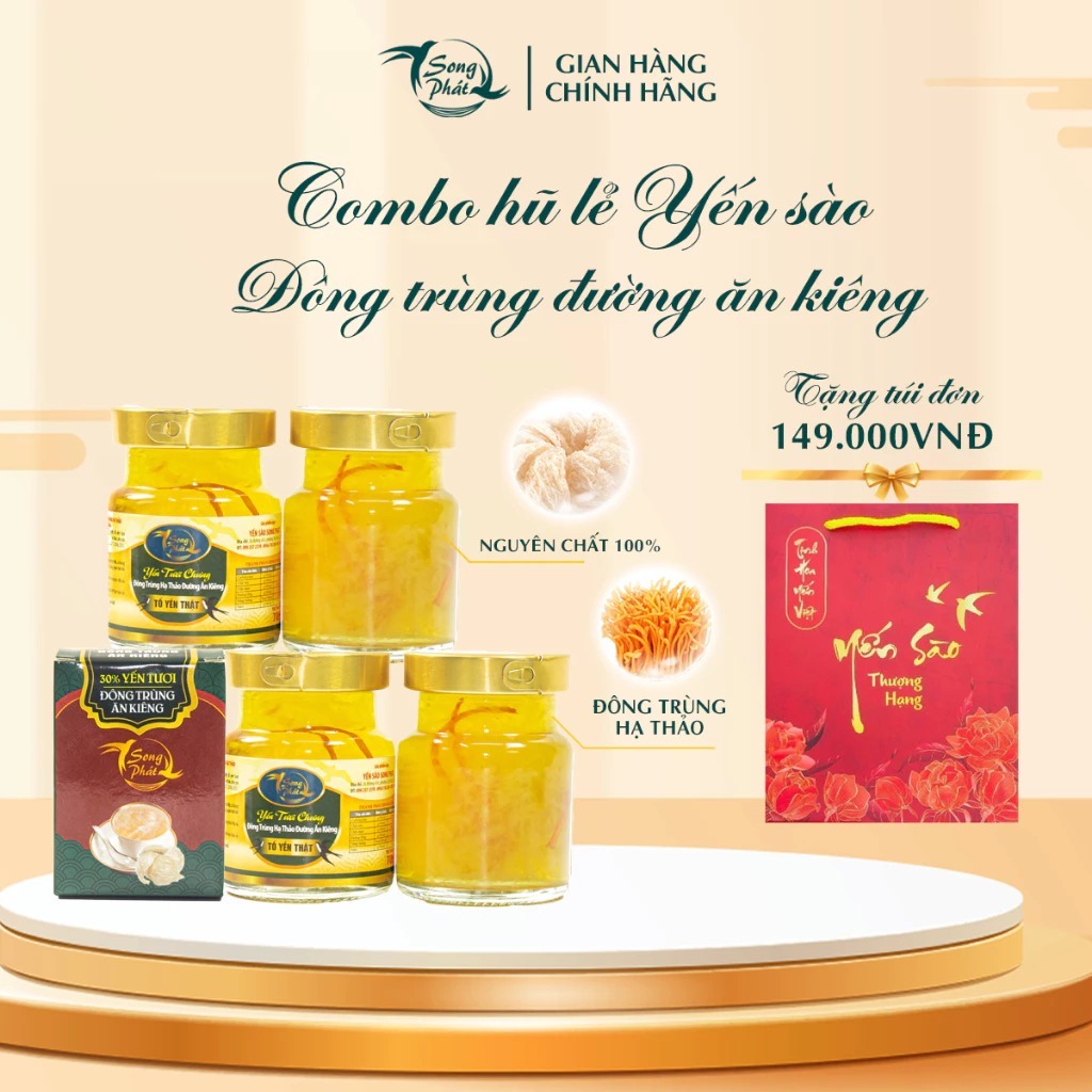 COMBO 6 hũ Tổ yến chưng đông trùng đường ăn kiêng Song Phát hỗ trợ đề kháng dễ uống cơ thể khỏe mạnh 70ml
