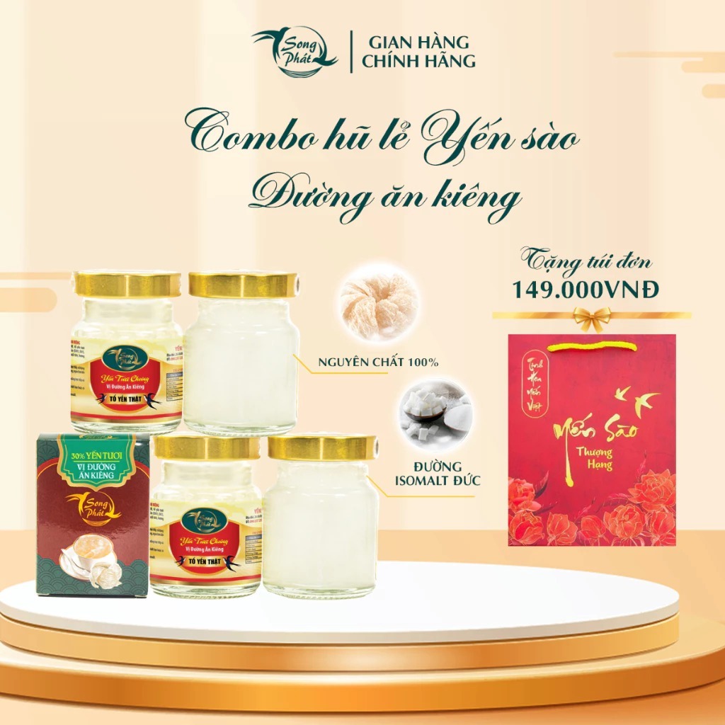 COMBO 6 hũ Tổ yến chưng đường ăn kiêng Song Phát hỗ trợ đề kháng kiểm soát cân nặng Hũ 70ml