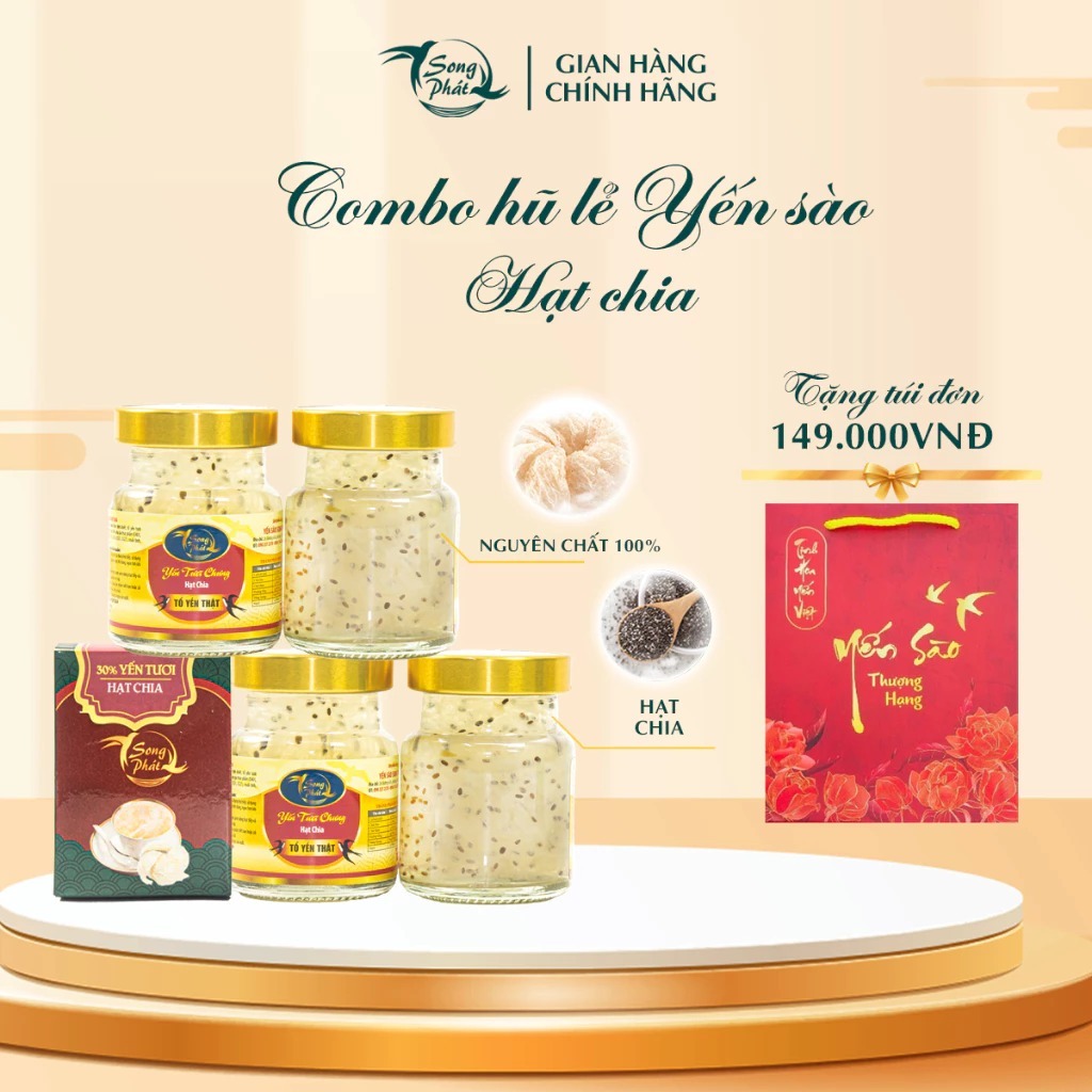 COMBO 6 hũ Tổ yến chưng hạt chia Song Phát bổ sung omega 3 cải thiện tiêu hóa giảm nguy cơ tiểu đường và chống lão hóa