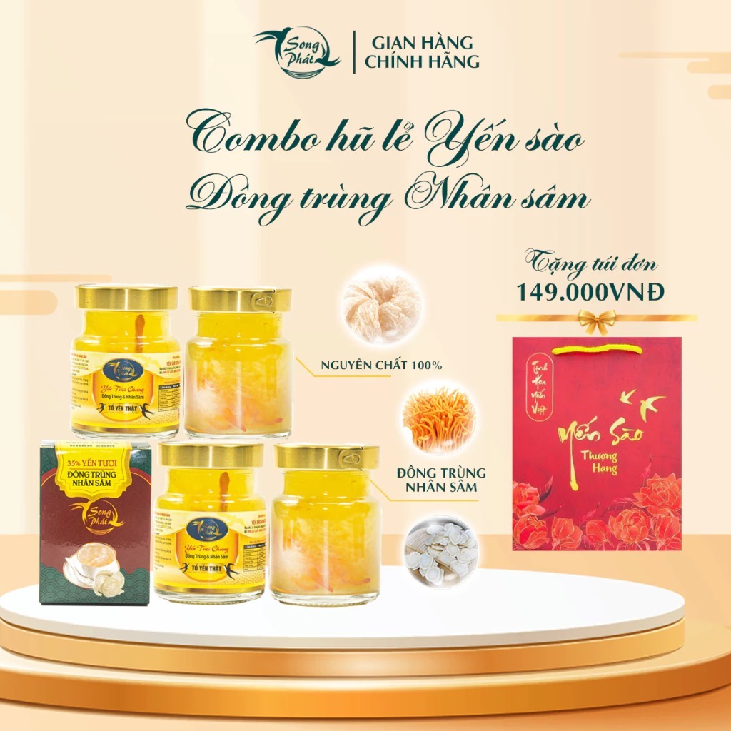 COMBO 6 hũ Tổ yến chưng đông trùng sâm Song Phát tăng cường sinh lực cơ thể khỏe khoắn hỗ trợ hồi phục nhanh 70ml