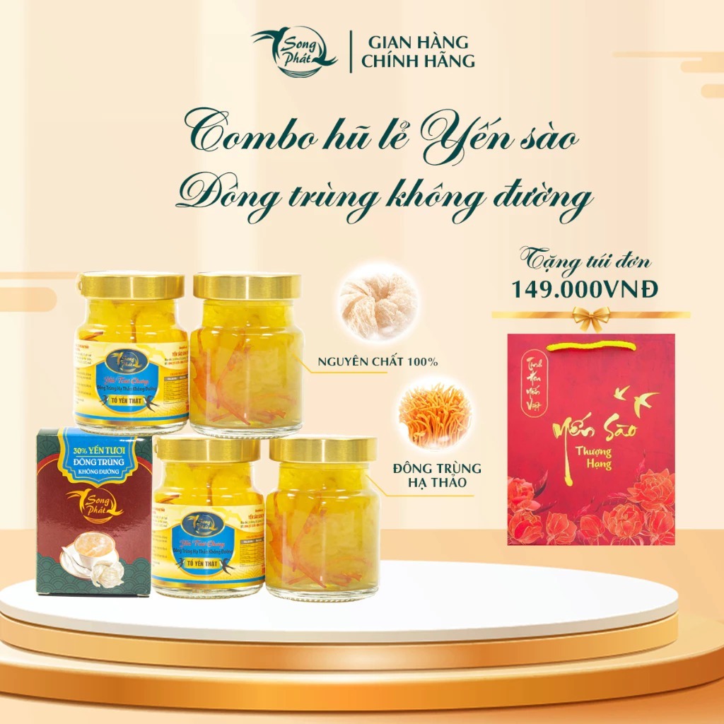 COMBO 6 hũ Tổ yến chưng đông trùng hạ thảo không đường Song Phát hỗ trợ đề kháng bổ sung dinh dưỡng 70ml