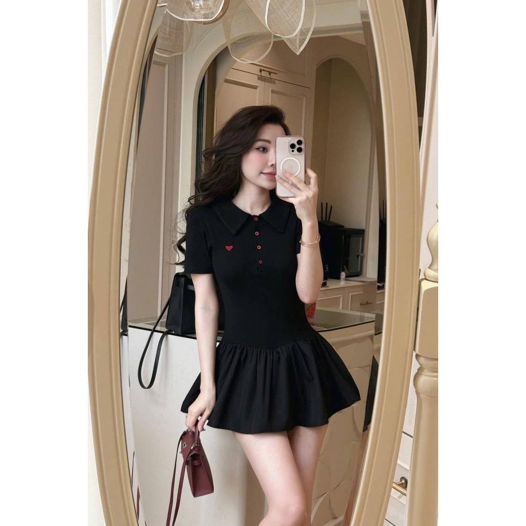 set váy nữ, đầm nữ polo hình tym ngực thoáng mát vải cotton mền mại co dãn Donna hcom25691