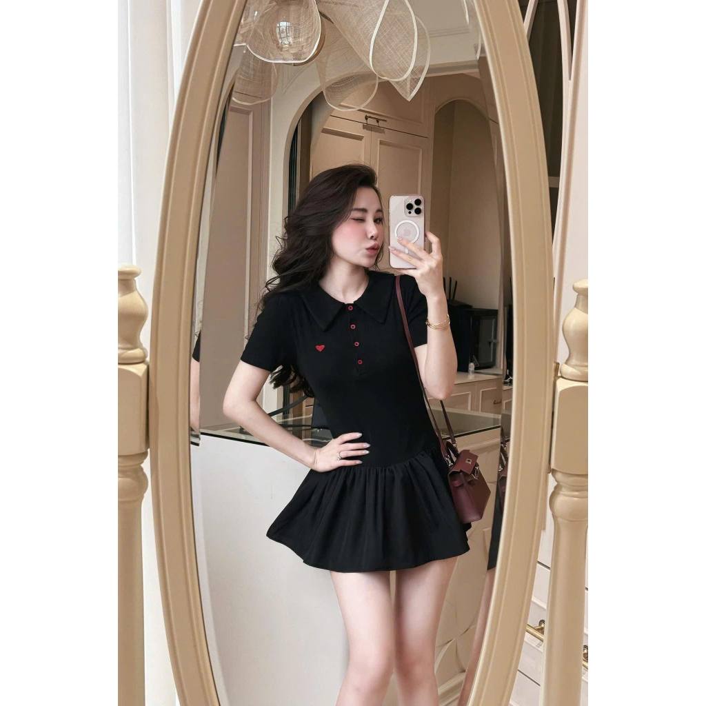 set váy nữ, đầm nữ polo hình tym ngực thoáng mát vải cotton mền mại co dãn Donna hcom25691