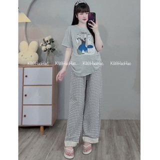 Bộ bầu - bộ sau sinh - BỘ QDAC  ÁO COTTONG HÌNH NGỰA QUẦN KẺ - 3 Màu
