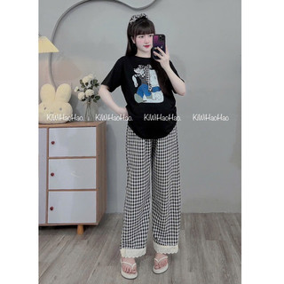 Bộ bầu - bộ sau sinh - BỘ QDAC  ÁO COTTONG HÌNH NGỰA QUẦN KẺ - 3 Màu