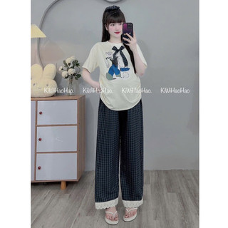 Bộ bầu - bộ sau sinh - BỘ QDAC  ÁO COTTONG HÌNH NGỰA QUẦN KẺ - 3 Màu