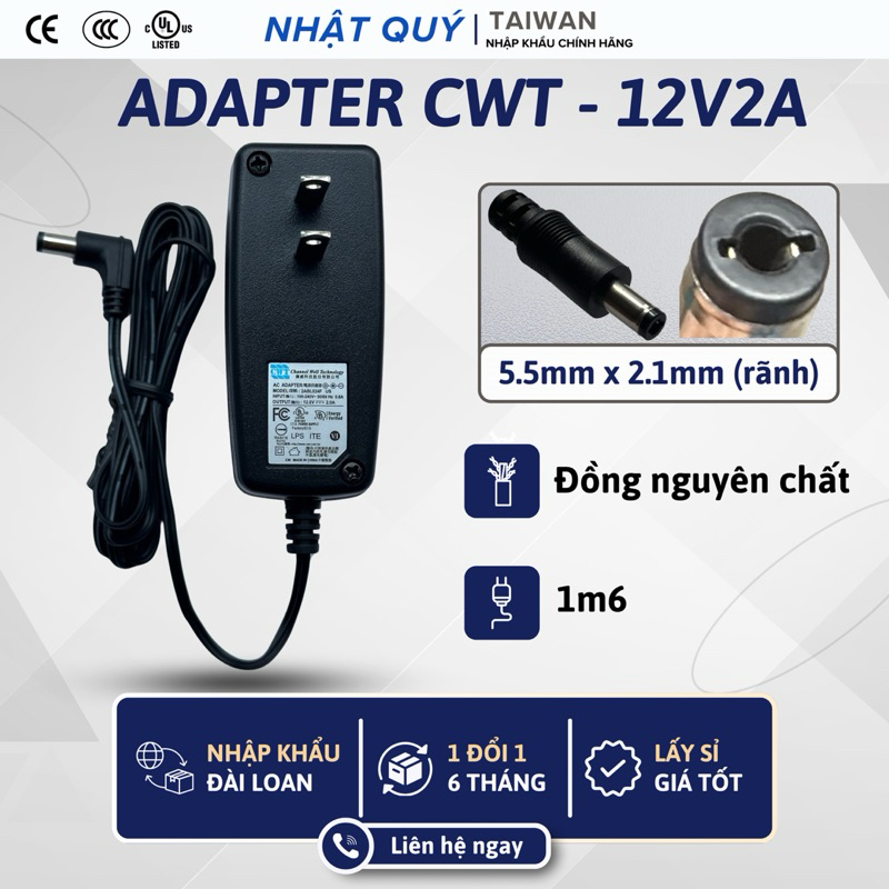 Nguồn Adapter 12v2a CWT - Jack 5.5mm x 2.1mm (rãnh) - Sạc 12v 2a cho ...