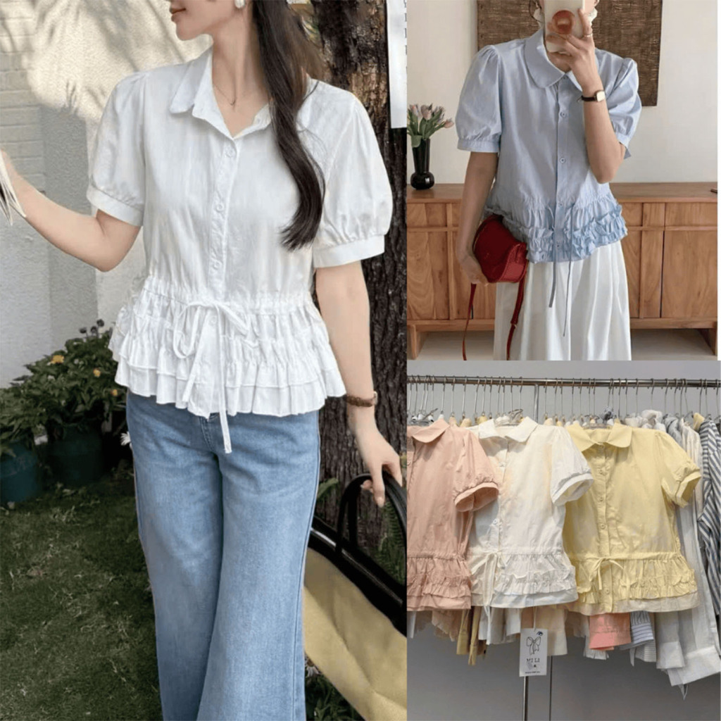 Áo Sơ mi cộc tay tầng bèo thanhhuyen clothing hàng QC loại 1