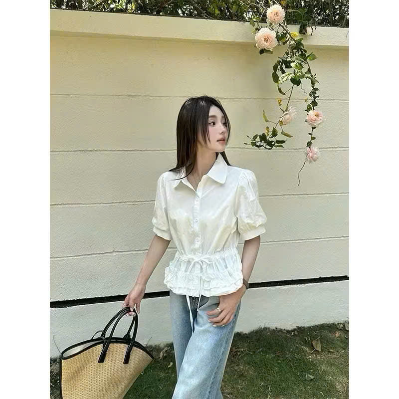 Áo Sơ mi cộc tay tầng bèo thanhhuyen clothing hàng QC loại 1