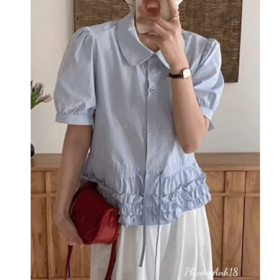Áo Sơ mi cộc tay tầng bèo thanhhuyen clothing hàng QC loại 1
