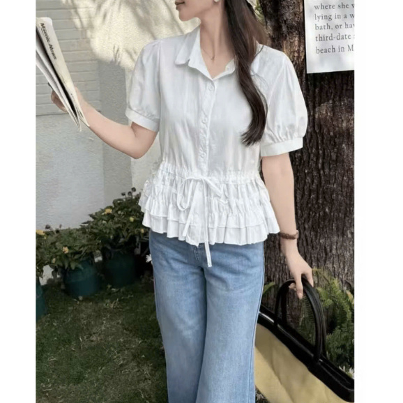 Áo Sơ mi cộc tay tầng bèo thanhhuyen clothing hàng QC loại 1