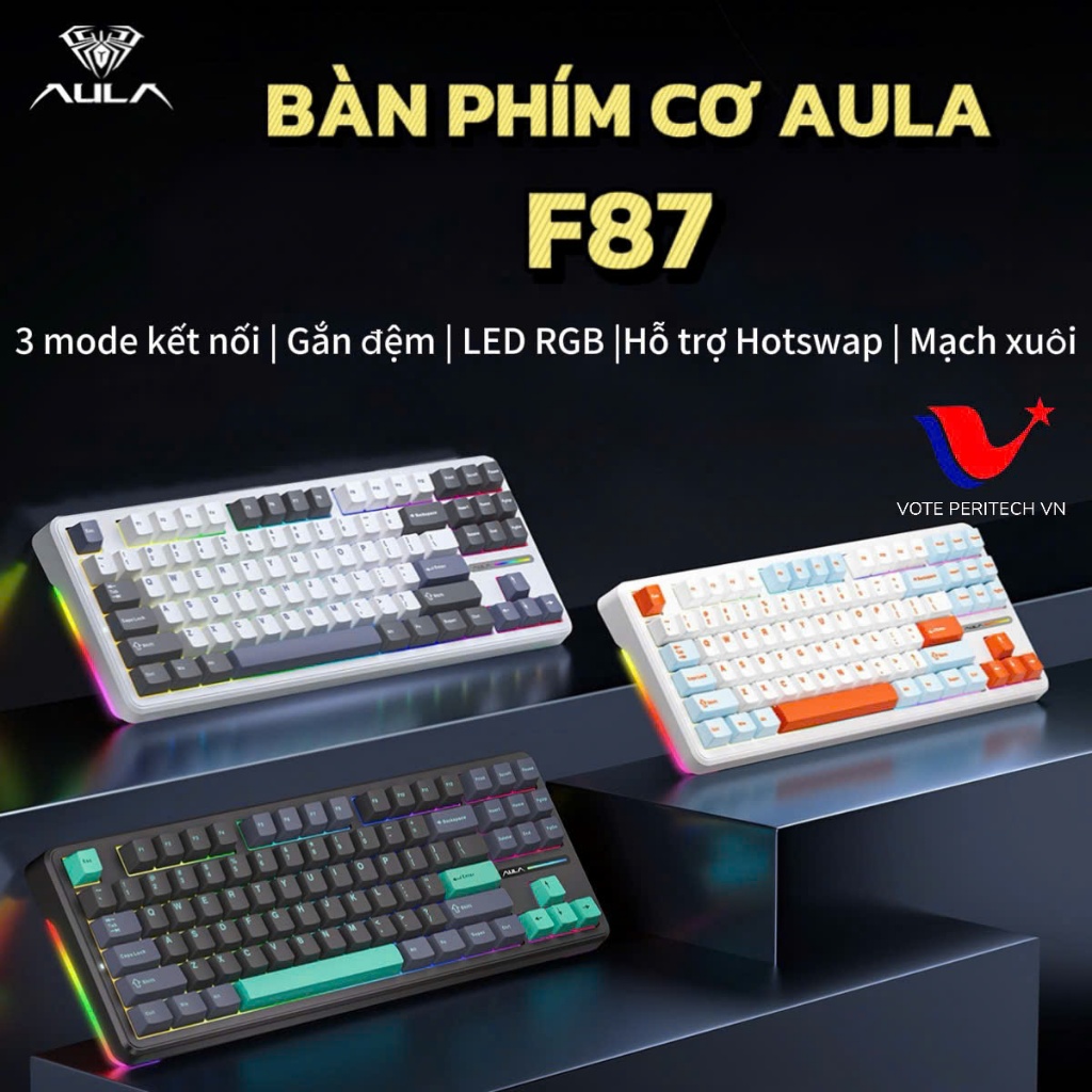 BANF PHÍM CƠ KHÔNG DÂY AULA F87/ F87 Pro- 3 Model kết nối - Led RGB mạc ...