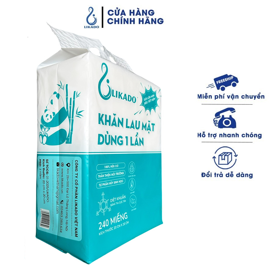 Ảnh Khăn lau mặt dùng 1 lần spa dạng rút túi lớn 240 TỜ LIKADO kích thước (20x20cm)(1 túi) 3