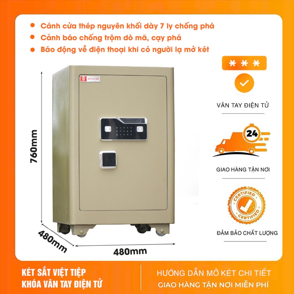 Két Sắt Việt Tiệp SC120VTDT Vân Tay Điện Tử Cảnh Báo Thông Minh Về APP Điện Thoại