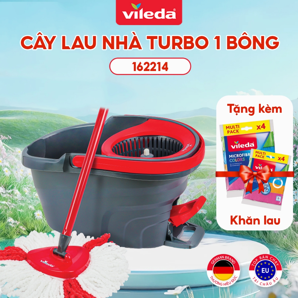 Ảnh [Chính hãng] Bộ lau nhà thông minh 360 độ VILEDA Turbo Easy Wring&Clean đầu lau tam giác, xô giặt quay bằng chân 1