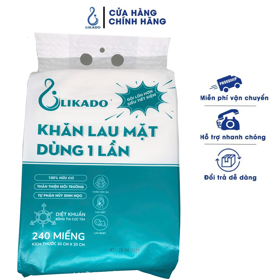 Ảnh Khăn lau mặt dùng 1 lần spa dạng rút túi lớn 240 TỜ LIKADO kích thước (20x20cm)(1 túi) 1